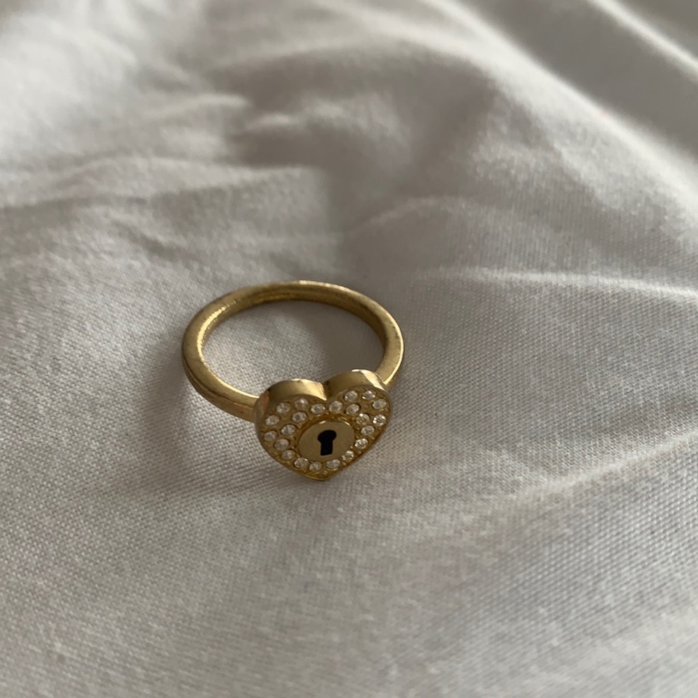 Coach Gold Heart Lock Pave Ring Size 7